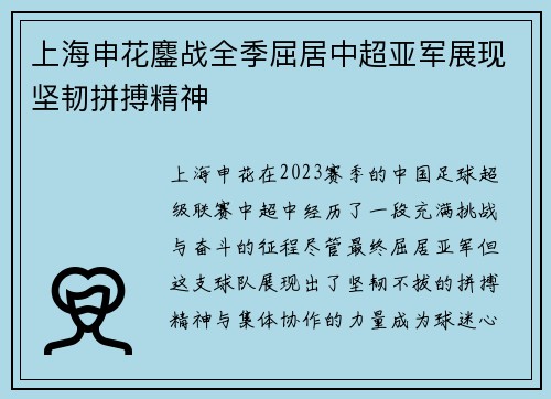 上海申花鏖战全季屈居中超亚军展现坚韧拼搏精神 上海申花鏖战全季屈居中超亚军展现坚韧拼搏精神